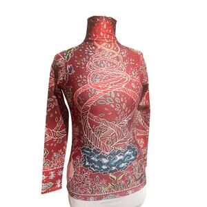 NWT! Carolina K Long-Sleeve Turtleneck Tina Top –Abstract Botanical Print –Small